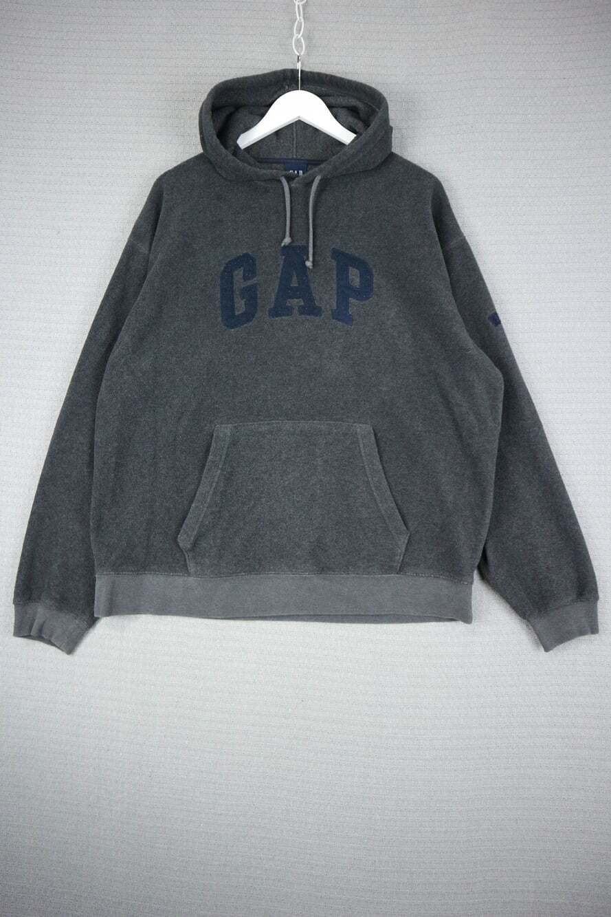 Gap Cotton Fleece Spellout Pullover Hoodie XL Grey Vintage